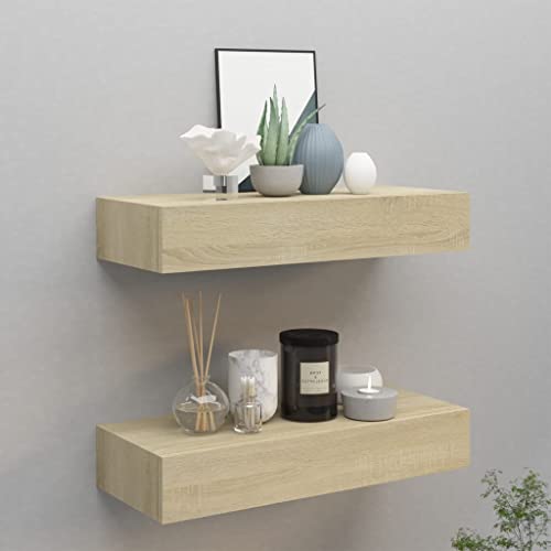 FENLAX Schubladenregal 2 Pcs 60x23,5x10 cm MDF, Metall Eichefarben Wandschrank Wandboard Mit Schublade Mit Schublade Wandregal Mit Schubladen Hängeschublade Wohnwand Modern Hängeschrank von FENLAX
