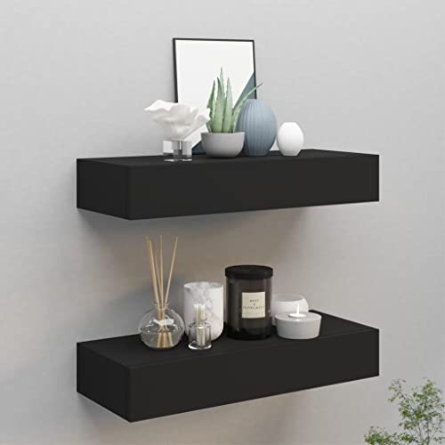 FENLAX Schubladenregal 2 Pcs 60x23,5x10 cm MDF, Metall Schwarz Wandschrank Wandboard Mit Schublade Schweberegal Mit Schublade Wandregal Mit Schubladen Hängeschublade Wohnwand Modern Hängeschrank von FENLAX