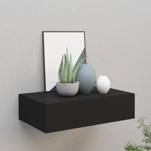 FENLAX Schubladenregal 40x23,5x10 cm MDF, Metall Schwarz Wandschrank Wandboard Mit Schublade Schweberegal Mit Schublade Wandregal Mit Schubladen Hängeschublade Wohnwand Modern Hängeschrank von FENLAX