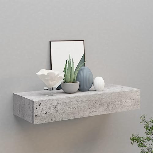 FENLAX Schubladenregal 60x23,5x10 cm MDF, Metall Betongrau Wandschrank Mit Schublade Schweberegal Mit Schublade Wandregal Mit Schubladen Hängeschublade Floating Shelves von FENLAX