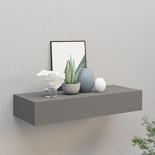 FENLAX Schubladenregal 60x23,5x10 cm MDF, Metall Grau Wandschrank Wandboard Mit Schublade Schweberegal Mit Schublade Wandregal Mit Schubladen Hängeschublade Wohnwand Modern Hängeschrank von FENLAX