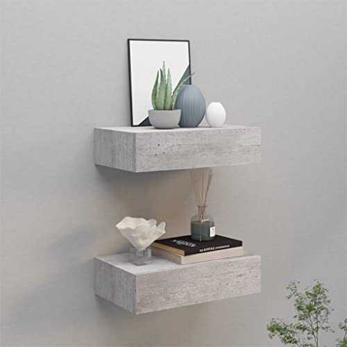 FENLAX Schubladenregal Wandregal Mit Schubladen 2 Pcs 40x23,5x10 cm MDF, Metall Betongrau Wandschrank Schweberegal Mit Schublade Hängeschublade Floating Shelves von FENLAX
