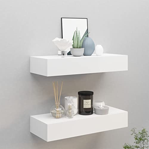 FENLAX Schweberegal mit Schublade 60x23,5x10cm 2 Pcs Wandschublade Hängend Wandkonsole mit Schublade Weiß von FENLAX