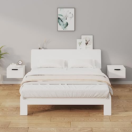 FENLAX Wand-Nachttisch aus Holzwerkstoff 34x30x20 cm 2 STK. Hochglanz-Weiß Nachttisch Hängend Holz Nachtkommode Nachtschrank Hängend Modern Bedside Table Schlafzimmer Möbel von FENLAX