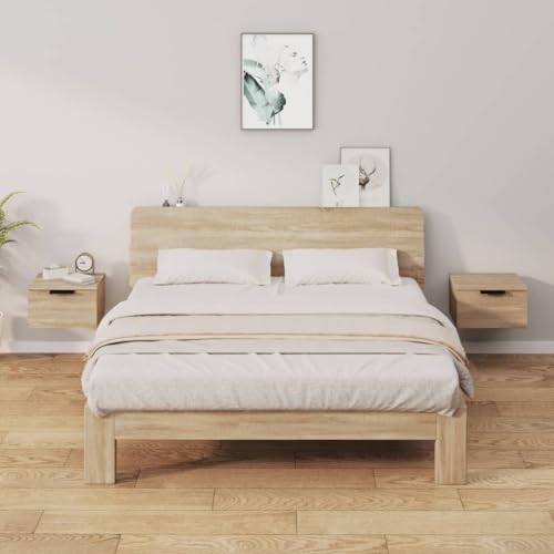 FENLAX Wand-Nachttisch aus Holzwerkstoff 34x30x20 cm 2 STK. Sonoma-Eiche Nachttisch Hängend Holz Nachtkommode Nachtschrank Hängend Modern Bedside Table Schlafzimmer Möbel von FENLAX