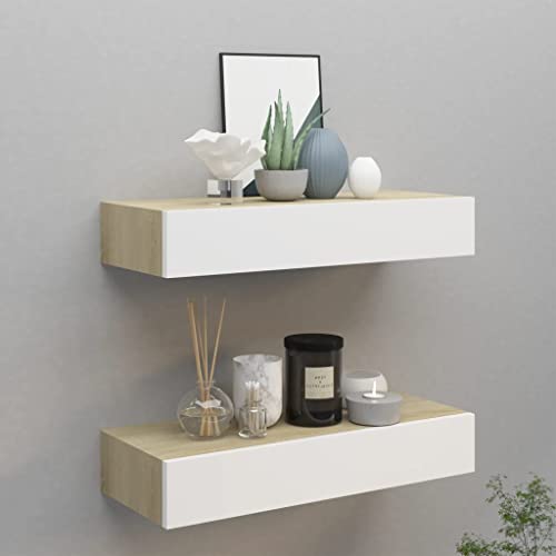 FENLAX Wandregal 2 STK. Multifunktionale Schweberegale Lagerregal Schubladenregal Inneneinrichtung Schicke und Elegante Design Eichenbraun und Weiß 60x23,5x10 cm FENLAX Wandregal 2 STK. Multifunktionale Schweberegale Lagerregal Schubladenregal Inneneinrichtung Schicke und Elegante Design Eichenbraun und Weiß 60x23,5x10 cm von FENLAX