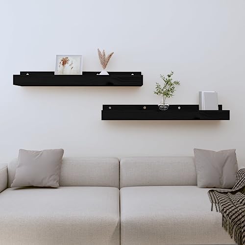 FENLAX Wandregal aus Holz Multifunktionale Schweberegale 2 STK. Lagerregal Ausstellungsregal Inneneinrichtung Schicke und Elegante Design Schwarz 80x12x9 cm von FENLAX