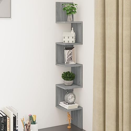 FENLAX Wandregal aus Holzwerkstoff Multifunktionale Aufbewahrungsregal Eckregal Inneneinrichtung Platzsparendes Design Grau Sonoma 20x20x127,5 cm von FENLAX