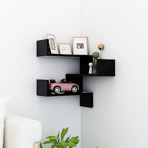 FENLAX Wandregal aus Holzwerkstoff Multifunktionale Aufbewahrungsregal Eckregal Inneneinrichtung Platzsparendes Design Schwarz 40x40x50 cm von FENLAX