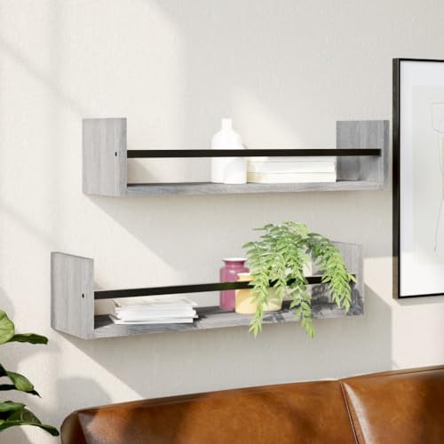 FENLAX Wandregale 2 Pcs 60x16x14 cm Holzwerkstoff, Stahl Grau Sonoma Regalbretter Wandbrett Holz Wohnzimmer Regal Wand Schweberegal Küche Bücherregal Küchenregal Hängeregal Regale für Wände von FENLAX
