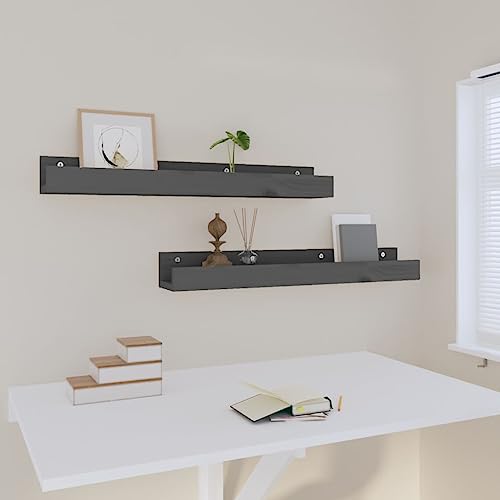 FENLAX Wandregale 2 Pcs 80x12x9 cm Massives Kiefernholz Grau Floating Shelves Regalbretter Wohnzimmer Regal Wand Bücherregal Küchenregal für die Aufbewahrung von Bücher Auszeichnungen Ornamente von FENLAX