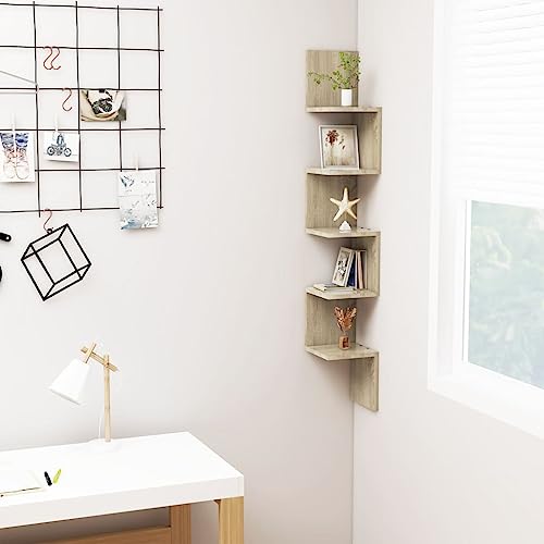 FENLAX Wandregale 20x20x127,5 cm Holzwerkstoff Sonoma-Eiche Regalbretter Wandbrett Holz Wohnzimmer Regal Wand Bücherregal Küchenregal Hängeregal Regale für Wände Stilvolle Eckregal von FENLAX