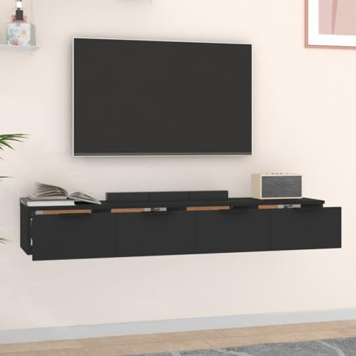 FENLAX Wandschrank 2 Pcs 68x30x20 cm Holzwerkstoff Schwarz Wandboard Mit Schublade Schweberegal Mit Schublade Wandregal Mit Schubladen Hängeschublade Wohnwand Modern Hängeschrank von FENLAX