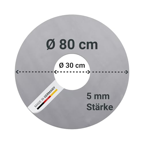 FENNEK Feuerplatte Ø 80 cm mit Ø 30 cm Loch | Grillring aus 5,0 mm Feinkornstahl | Für Feuertonne, Feuerschale, Fassgrill, Kugelgrill | Große Öffnung | Made in Germany von FENNEK