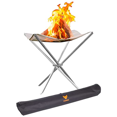 FENNEK HIGH FIRE Titan | Hochwertiges, transportables XL Feuernetz aus hitzebeständigem Edelstahl | Gestell aus Titan | 60 x 60 x 63 cm | Mit Tasche | Perfekt für Daheim oder den mobilen Einsatz von FENNEK