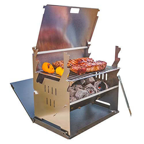 FENNEK Grill und Zubehör | Mobiler und steckbarer Holzkohle-Grill aus Edelstahl für Camping, Trekking, Vanlife, Garten und Outdoor Grill-Spaß | mit integriertem Kohlekamin | Made in Germany von FENNEK