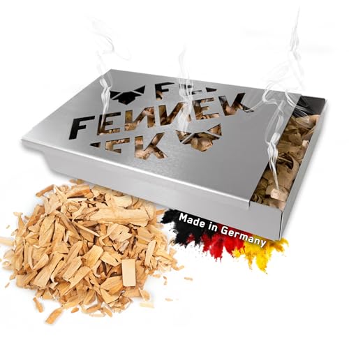 FENNEK Räucherbox für z.B. Räucherlachs | ca. 20 x 13 x 3 cm | Aus hitzebeständigem Edelstahl | 0,7 Liter Volumen | Verwandle deinen Grill zum Smoker | Für Fleisch, Fisch & Gemüse | MADE IN GERMANY von FENNEK