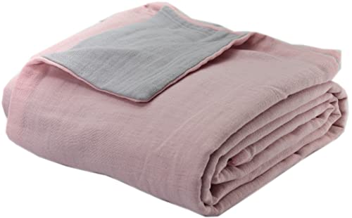 FENSILO Musselin Babydecke Baumwolle – zweilagige Swaddle 100x 145 cm, Baby Kuscheldecke oder Kinderwagendecke aus 100% Baumwollmusselin, weich und atmungsaktiv, Grau Rosa Decke von FENSILO