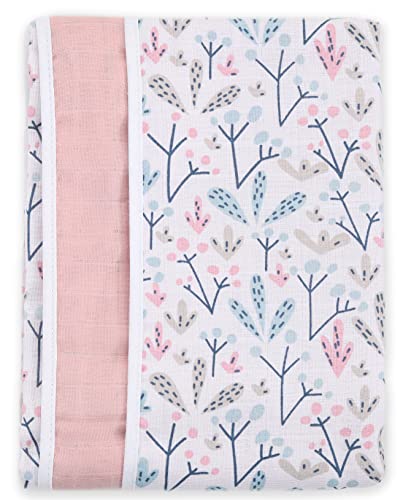 FENSILO Musselin Babydecke Baumwolle – zweilagige Swaddle 100x 145 cm, Baby Kuscheldecke oder Kinderwagendecke aus 100% Baumwollmusselin, weich und atmungsaktiv, Rosa Decke von FENSILO