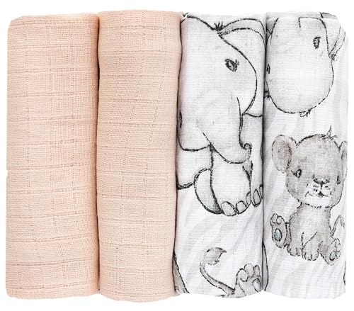 FENSILO Spucktücher Mullwindeln 4er Pack 70x80cm Mulltücher Baby Stoffwindeln für Jungen und Mädchen beige-Elephant von FENSILO
