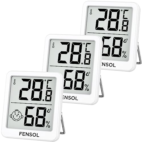 Thermometer Hygrometer innen digitales Mini LCD Thermometer innen 3 Stück und luftfeuchtigkeitsmesser raumthermometer Innen mit Smiley-Indikator für Babyzimmer Wohnzimmer Büro Gewächshaus von FENSOL