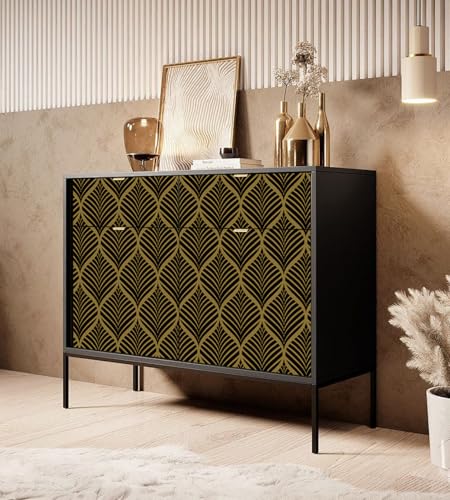 FENTIS Goldfarbene Streifen Selbstklebende Tapete Schwarz Kontaktpapier Vinyl-Folie Minimalistischer Stil Abnehmbar Wasserdicht Wandaufkleber Rolle für Küche Arbeitsplatte 44.5x500cm von FENTIS