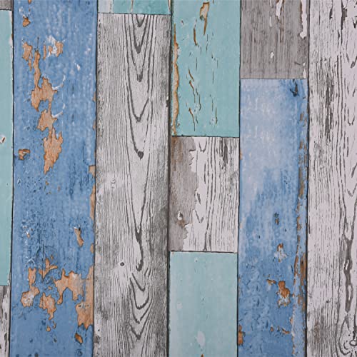 FENTIS Holzplatte Tapete Graue und Blaue Abziehen und Aufkleben Vinylfolie Selbstklebendes Kontaktpapier für Wände Wohnzimmer Aufkleber für Tür Arbeitsplatte 44,5x500cm von FENTIS