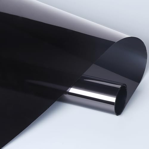 FENTIS Sonnenschutzfolie Spiegelfolie Verdunkelungsfolie Fensterfolie Tönungsfolie Nichtklebend UV-Schutz Privacy Glasfensteraufkleber Schwarz für Haus und Büro 44.5x200cm von FENTIS