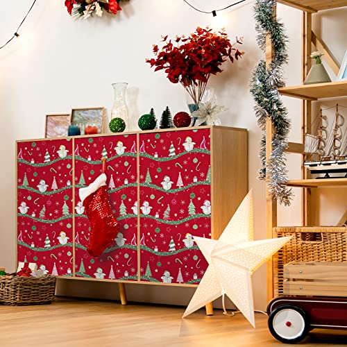 FENTIS Rote Tapete Selbstklebendes Kontaktpapier mit Schneemännern und Süßigkeiten Kunststoff Vinylfolie mit Klebriger Rückseite Wandaufkleberrolle für die Küche Schlafzimmer Wohnzimmer 44x500CM von FENTIS
