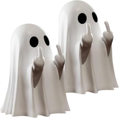 FENXIXIONE 2 St. Halloween Geist Dekoration - Witzig Mittelfinger Gespenst-Figuren Verzierung Gotisch Geist Statue Halloween Zuhause Büro Schreibtisch Dekoration (Weiß) von FENXIXIONE