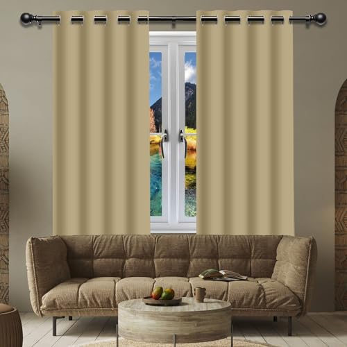 Blickdichte Vorhänge mit Ösen Gardinen 140 x 169 cm Thermo Vorhang Gegen Kälte Und Hitze Wohnzimmer Lärmschutz Thermogardine mit Ösen, Waschbar für Jedes Fenster, Creme Farben von FENYIGE