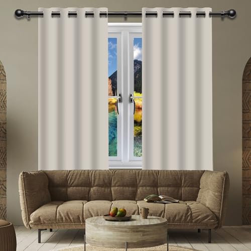 Blickdichte Vorhänge mit Ösen Gardinen 148 x 151 cm Thermo Vorhang Gegen Kälte Und Hitze Wohnzimmer Lärmschutz Thermogardine mit Ösen, Waschbar für Jedes Fenster, Beige von FENYIGE