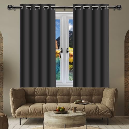 Blickdichte Vorhänge mit Ösen Gardinen 152 x 162 cm Thermo Vorhang Gegen Kälte Und Hitze Wohnzimmer Lärmschutz Thermogardine mit Ösen, Waschbar für Jedes Fenster, Dunkelgrau von FENYIGE