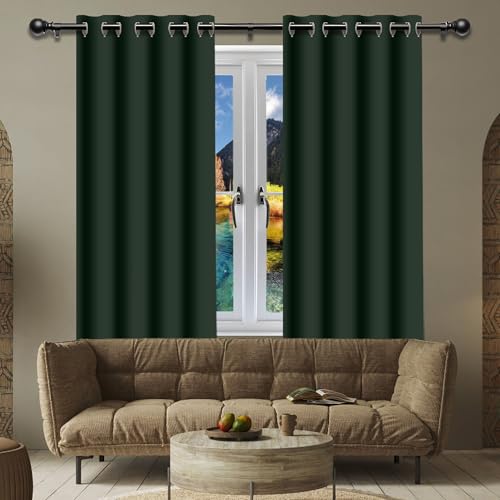 Blickdichte Vorhänge mit Ösen Gardinen 166 x 161 cm Thermo Vorhang Gegen Kälte Und Hitze Wohnzimmer Lärmschutz Thermogardine mit Ösen, Waschbar für Jedes Fenster, Dunkelgrün von FENYIGE