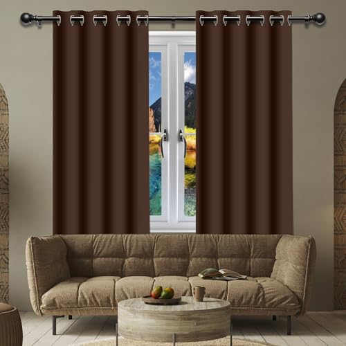 Blickdichte Vorhänge mit Ösen Gardinen 166 x 171 cm Thermo Vorhang Gegen Kälte Und Hitze Wohnzimmer Lärmschutz Thermogardine mit Ösen, Waschbar für Jedes Fenster, braun von FENYIGE