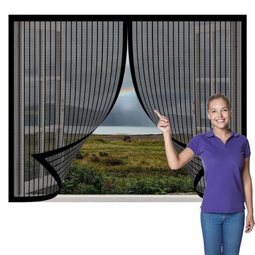 Fliegengitter Fenster 232 x 215 cm Insektenschutz Fliegenvorhang Magnet Ohne Bohren Klebemontage für Alle Universalfenster, Schwarz von FENYIGE