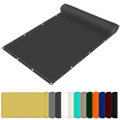 Gartenüberdachung 220 x 280 cm PES Windschutz Balkon Sichtschutz Uv-Schutz-Polyestergewebe mit Seil Sonnenschutz für Garten Terrasse Und Balkon, Dunkelgrau von FENYIGE