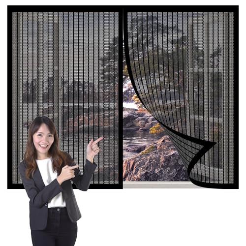 Magnet Fliegengitter Fenster Außen 231 x 155 cm Insektenschutz Fliegengitter Fenster Magnet Mückenschutz Ohne Bohren Klebmontage für Insektenschutz Fenstergitter, Schwarz von FENYIGE