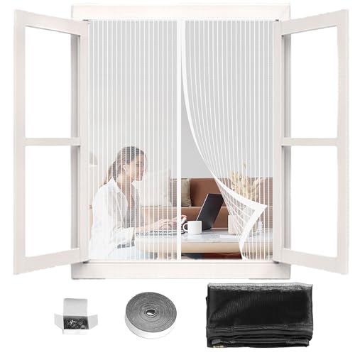 Magnet Fliegengitter Fenster Übergrösse 137 x 106 cm Insektenschutz Moskitoschutz Fliegenvorhang Ohne Bohren Atmungsaktiv Selbstschließend für Alle Universalfenster, Weiß von FENYIGE
