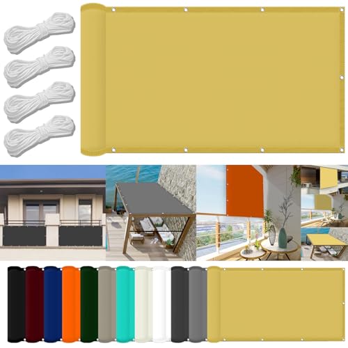Rechteck Sonnenschutz Garten Balkon 0.6 x 3.8 m Wasserdicht Quadratisch Sonnensegel Balkon Uv-Schutz-Polyestergewebe mit Seil Ideal für Schwimmbäder Partys Und Outdoor-Aktivitäten, Cream Color von FENYIGE