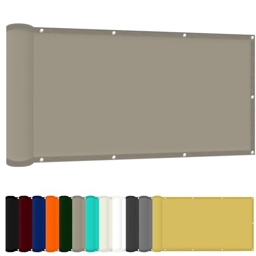 Rechteck Sonnenschutz Garten Balkon 75 x 350 cm Wasserdicht Quadratisch Balkon Sichtschutz Uv-Schutz-Polyestergewebe mit Seil Beschattungsnetz für Pool Schwimmbad Und Gewächshaus, Khaki von FENYIGE