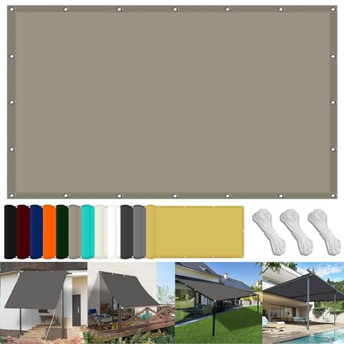 Rechteck Sonnenschutz Garten Balkon 80 x 350 cm PES Windschutz Balkon Sichtschutz Uv-Schutz-Polyestergewebe mit Seil Beschattungsnetz für Pool Schwimmbad Und Gewächshaus, Khaki von FENYIGE