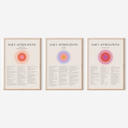 FEOFTIE Aura-Poster Mind Body Soul Wandkunst Engel Nummer Poster Positive Affirmation Wandkunst Spirituelle Poster Tägliche Bestätigung Poster Retro Malerei Engel Zahlen Drucke 40x61 cmx3 ungerahmt von FEOFTIE
