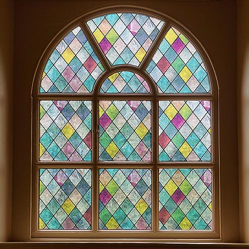 FEOMOS Buntglas-Fensterfolie, Fenster-Sichtschutzfolien, Bunte Gitter-Fenstertönung, Regenbogen-Glas-Aufkleber, Aufkleber für Zuhause, UV-Schutz, 44 x 200 cm von FEOMOS