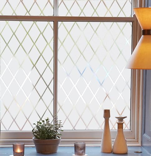 FEOMOS Fensterfolie Gitter Transparent,Milchglasfolie Selbsthaftend Fester,Blickdicht Sichtschutzfolie Statisch Haftend Anti-UV für Zuhause Büro 90x300cm von FEOMOS