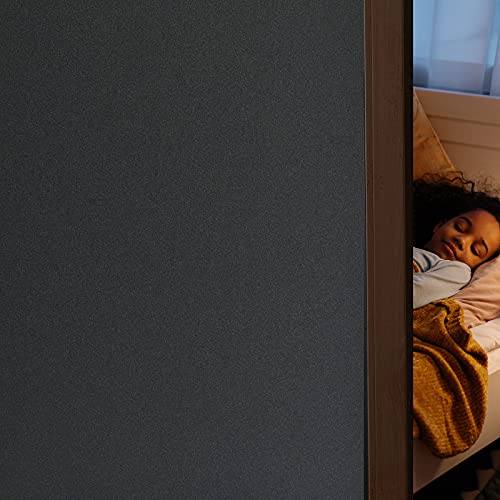 FEOMOS Schwarze Fensterfolie Blickdicht Sichtschutzfolie Selbstklebend Lichtundurchlässig Fenster Klebefolie Statische Dunkel für Schlafzimmer Badezimmer 90cm x 200cm von FEOMOS