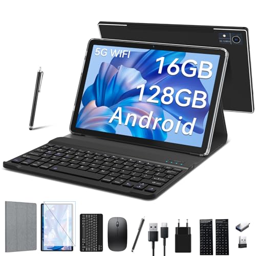 2025 Neueste Tablet 10 Zoll,5G Wifi Android Tablet Mit 16GB RAM+128GB ROM(1TB TF),2-in-1 Tablet Mit Tastatur Maus Stift-Octa-Core2.0Ghz | 7000mAh | 1080FHD | 13MP Kamera |WLAN GPS OTG Typ-c-Schwarz von FEONAL