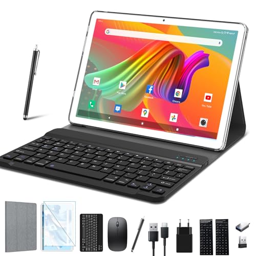 2025 Neueste Tablet 10 Zoll,5G Wifi Android Tablets Mit 16GB RAM+128GB ROM(1TB TF),2-in-1 Tablet Mit Tastatur Maus Stift-Octa-Core2.0Ghz | 7000mAh | 1080FHD | 13MP Kamera |WLAN GPS OTG Typ-c-Silber von FEONAL