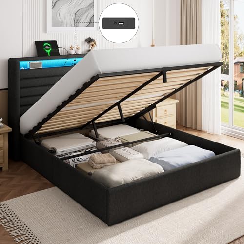 FEONASE Bett 140x200 mit Stauraum, Polsterbett Doppelbett 140x200 cm mit Hydraulischem und Leinen Kopfteil Stauraum, Bettgestell mit Lattenrost, Ohne Matratze, Dunkelgrau FEONASE Bett 140x200 mit Stauraum, Polsterbett Doppelbett 140x200 cm mit Hydraulischem und Leinen Kopfteil Stauraum, Bettgestell mit Lattenrost, Ohne Matratze, Dunkelgrau von FEONASE