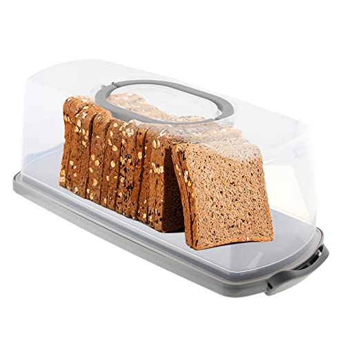 FEOOWV Tragbare rechteckige Brotbox aus Kunststoff mit transparentem Deckel, Brotaufbewahrung zum Tragen und Aufbewahren von Kastenkuchen, Bananenbrot, Kürbisbrot, Schnellbrot (grau) von FEOOWV